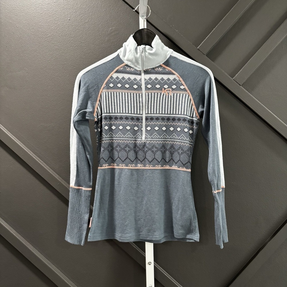 Kari Traa Women's Size XS Blue Nordic Fair Isle Half Zip Base Layer Top